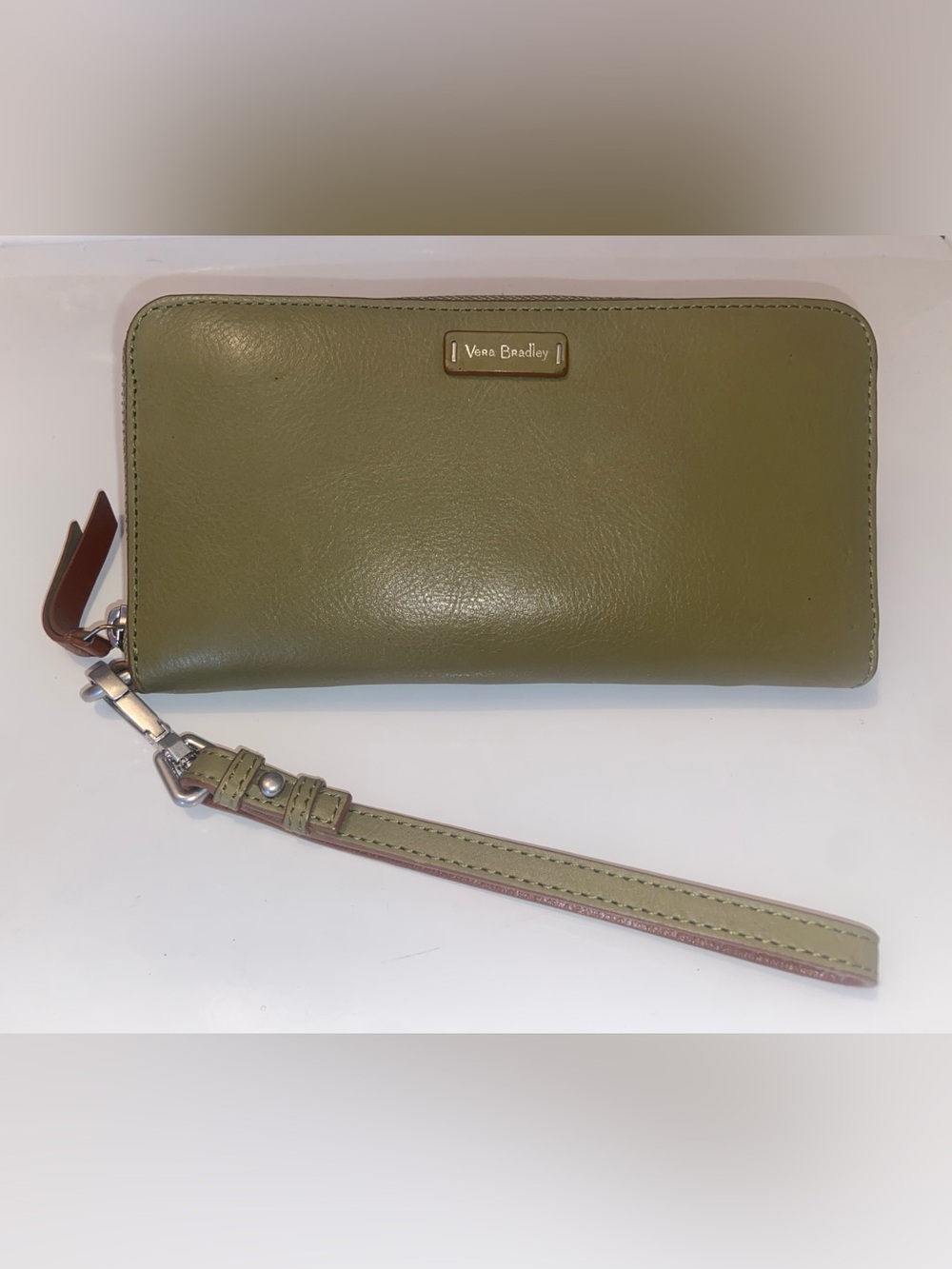 Vera Bradley Olive Green Leather Wristlet Clutch with Strap